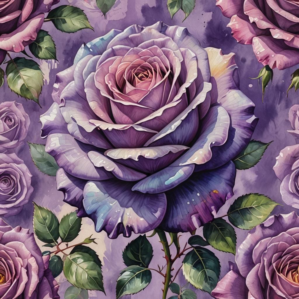 Purple Opal Rose in Gouache Impressionist Style