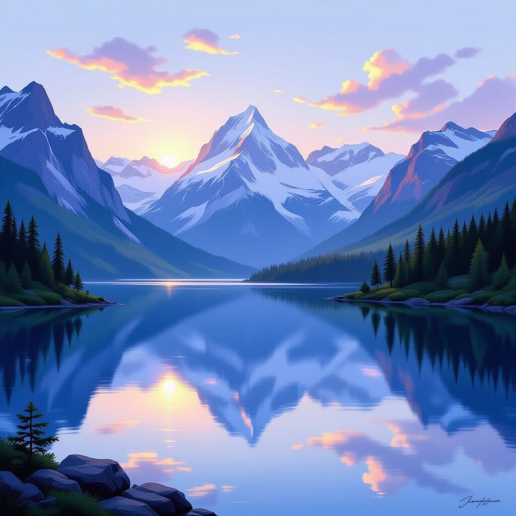 Majestic Mountains Reflected in Alpine Lake