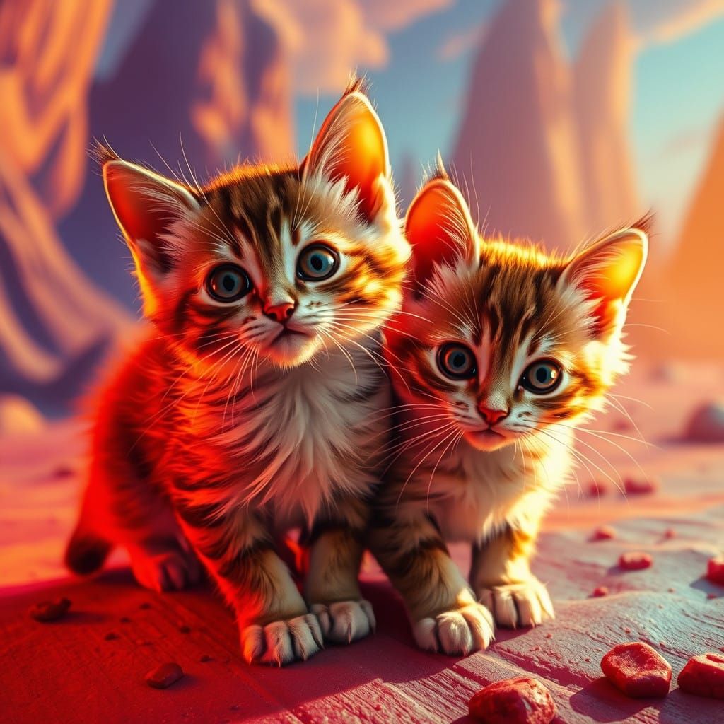 Stunning Hyperrealistic Kittens in a Vibrant Sci-Fi Landscap...