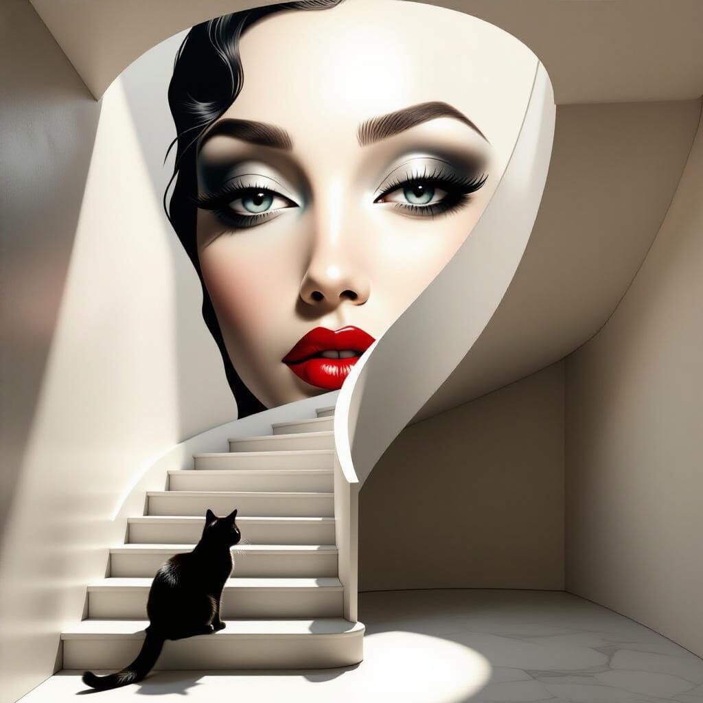 Surreal Staircase Illusion Photo Illustration with Face and ...