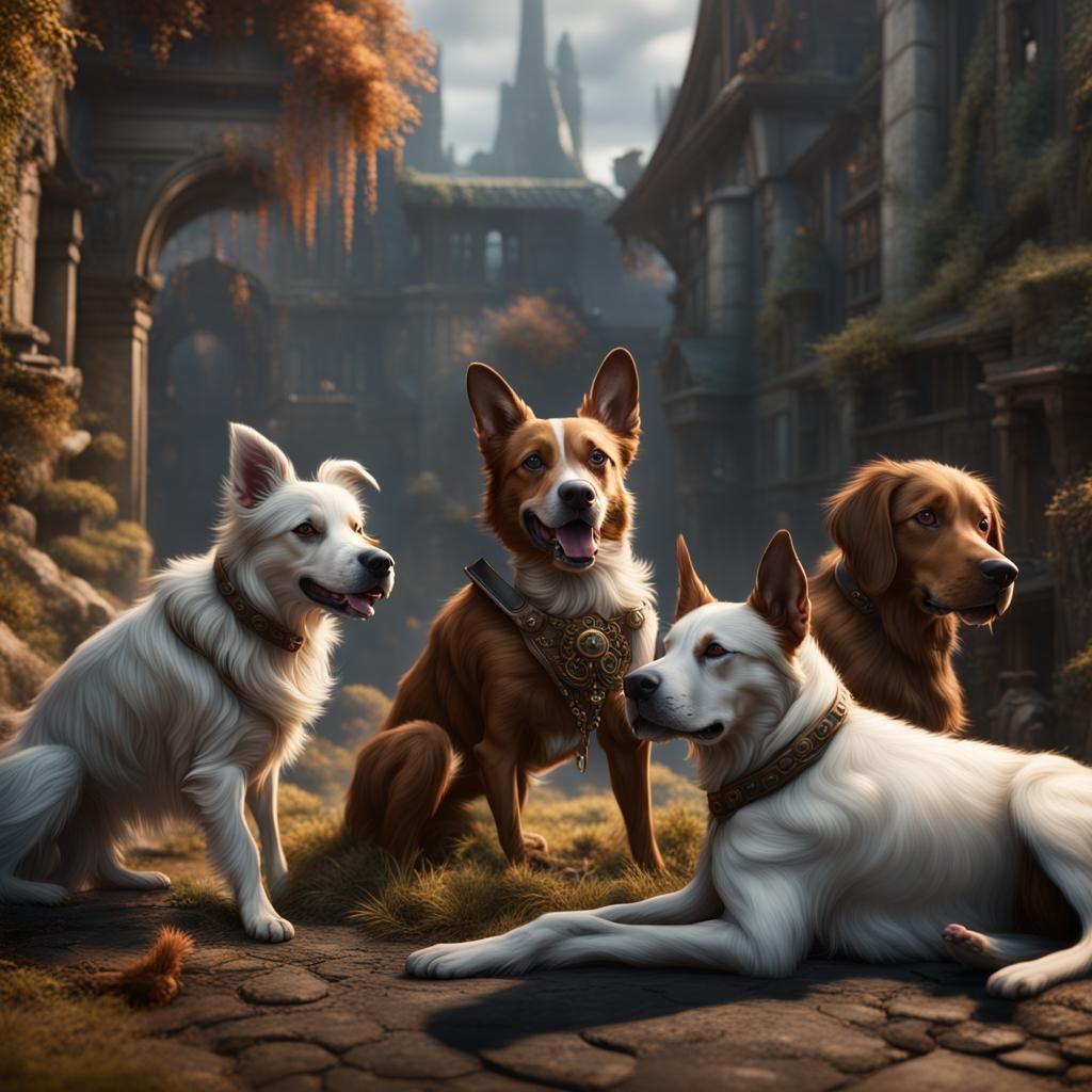 Fantastical Dogs in Detailed Matte Painting
