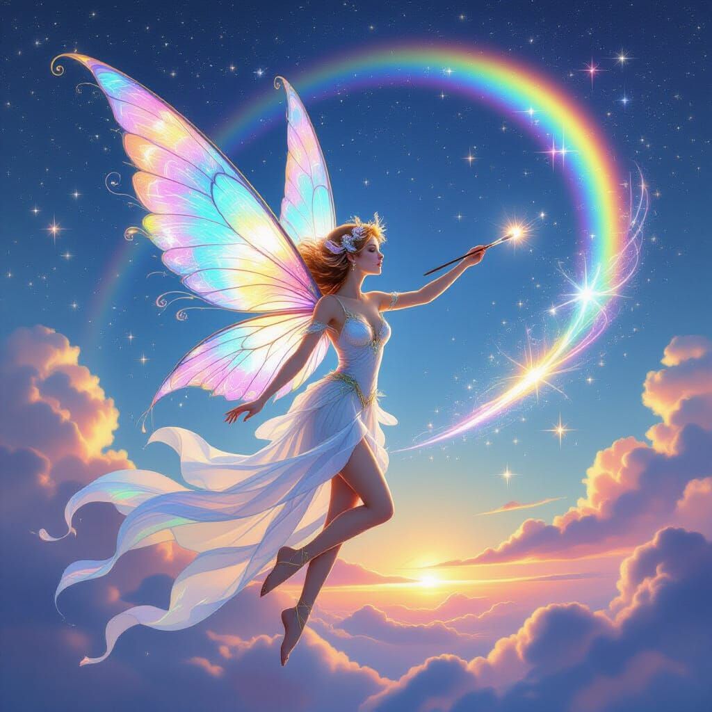 Fairy Artist Conjures Rainbows in Starry Sky