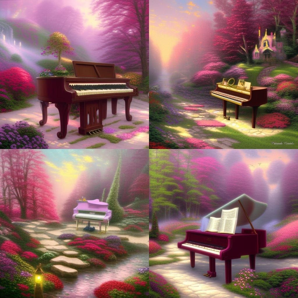 Ethereal Pink Piano Fantasy Landscape