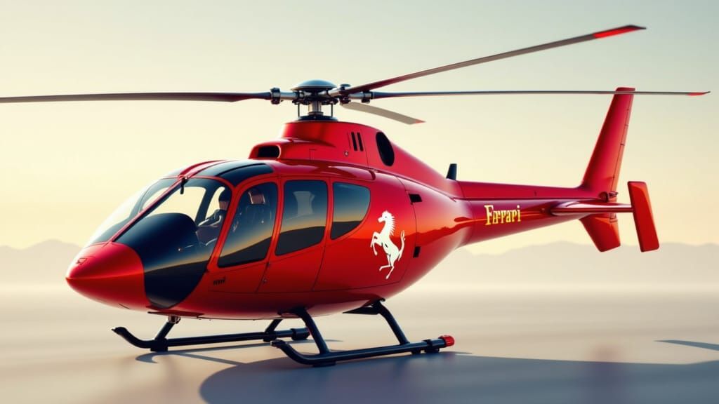 Sleek Red Ferrari Helicopter with Prancing Horse Logo