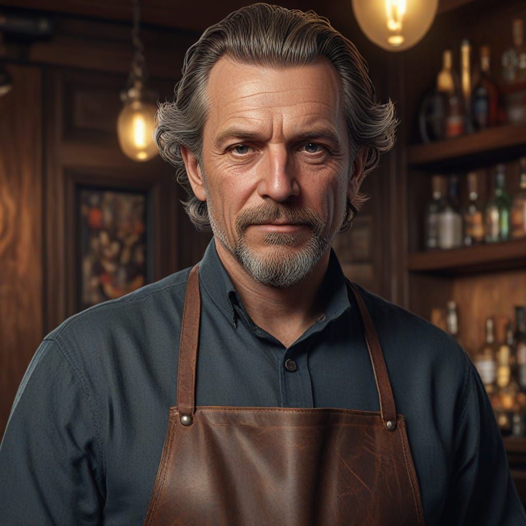 Weathered Saloon Barman in 1873 Portrait