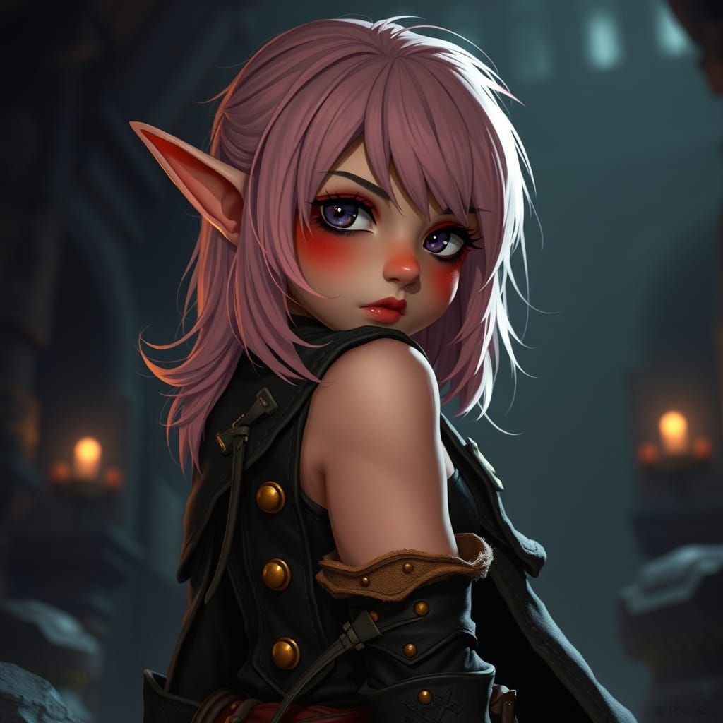 Whimsical Halfling Rogue in Moody Atmosphere