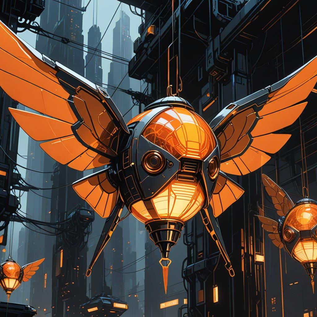 Futuristic Metal Wings Lantern in Syd Mead Style