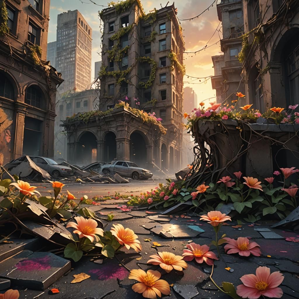 Flowers Bloom in Ruined City: Fantasy Concept Art