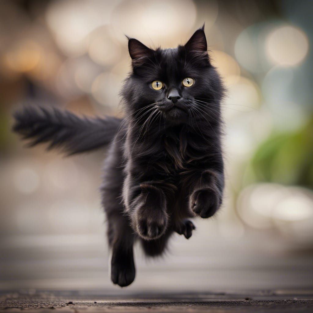 Jumping Black Cat in Professional Photography Style