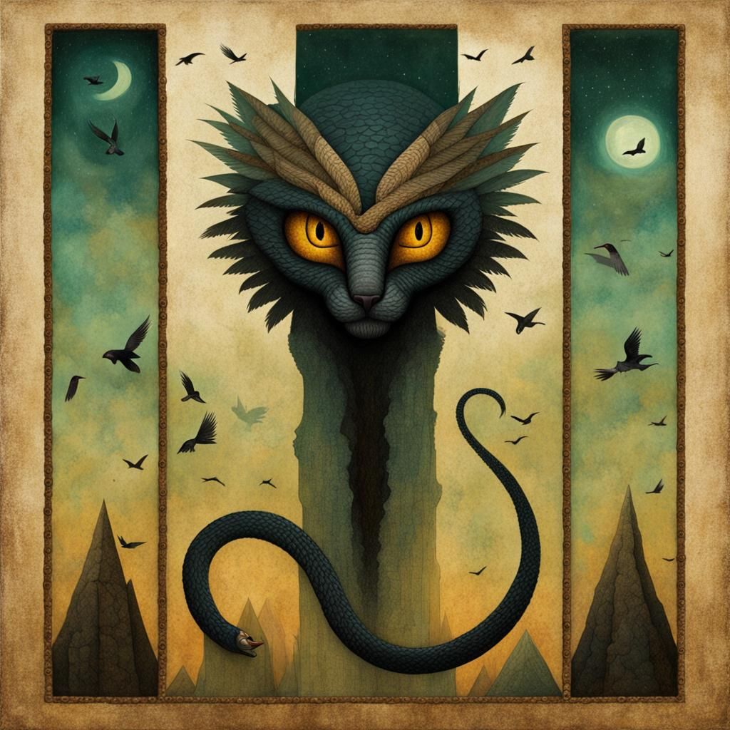 Surreal Serpent, Panther, and Vulture Fusion