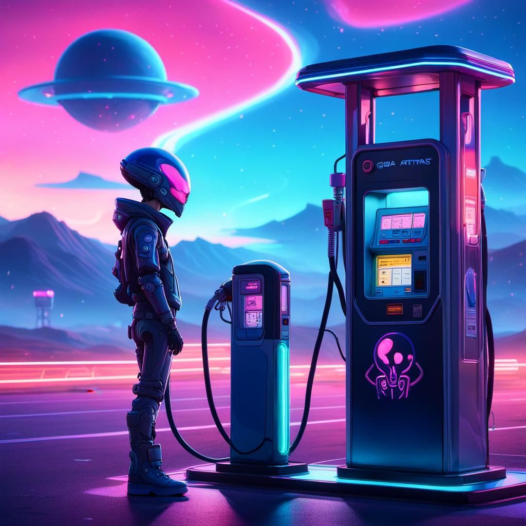 Alien Gas Station Attendant in Vibrant 3D Anime Art