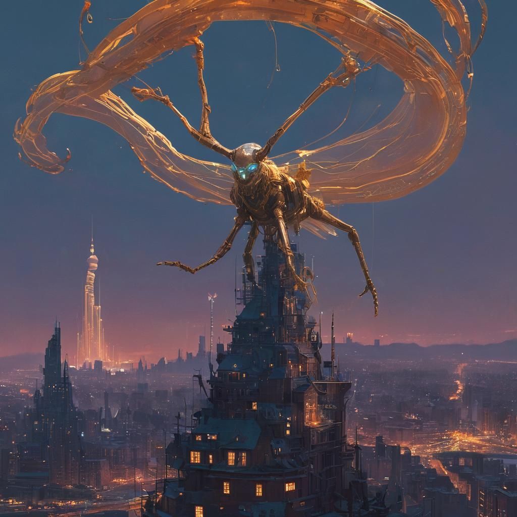 Ethereal Creature Over Mythic City: Fantasy Concept Art