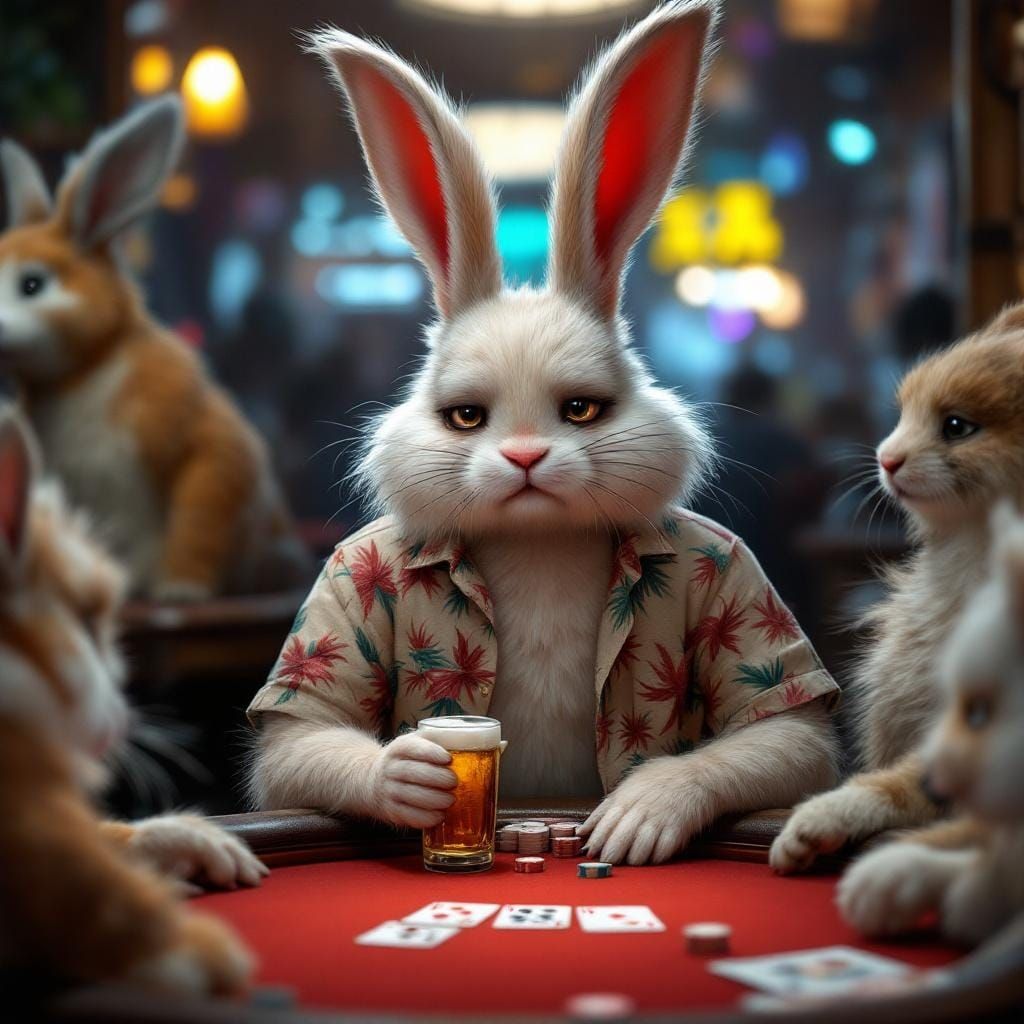 Rabbit Gambler in Fantasy Realism Style