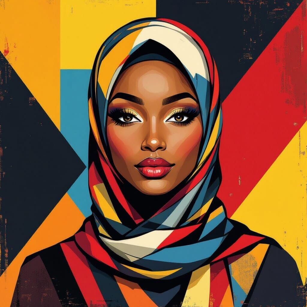 Elegant Hijabi Woman in Bauhaus Geometric Style