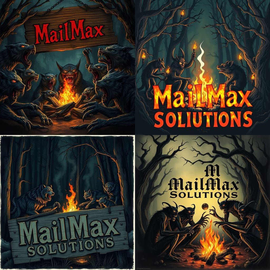 Monstrous Creatures Gather Around a Campfire in a Dark, Goth...