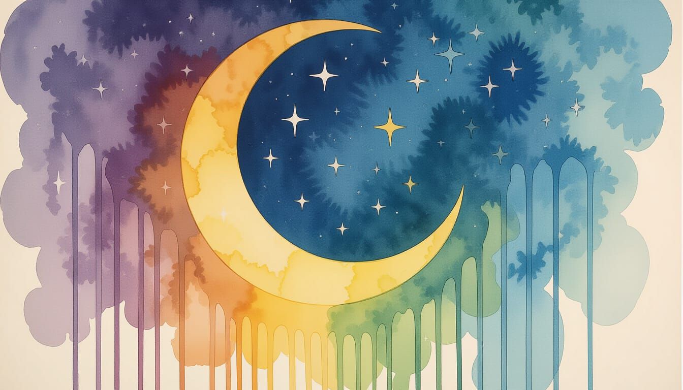 Ominous Crescent Moon in Action Painting Style