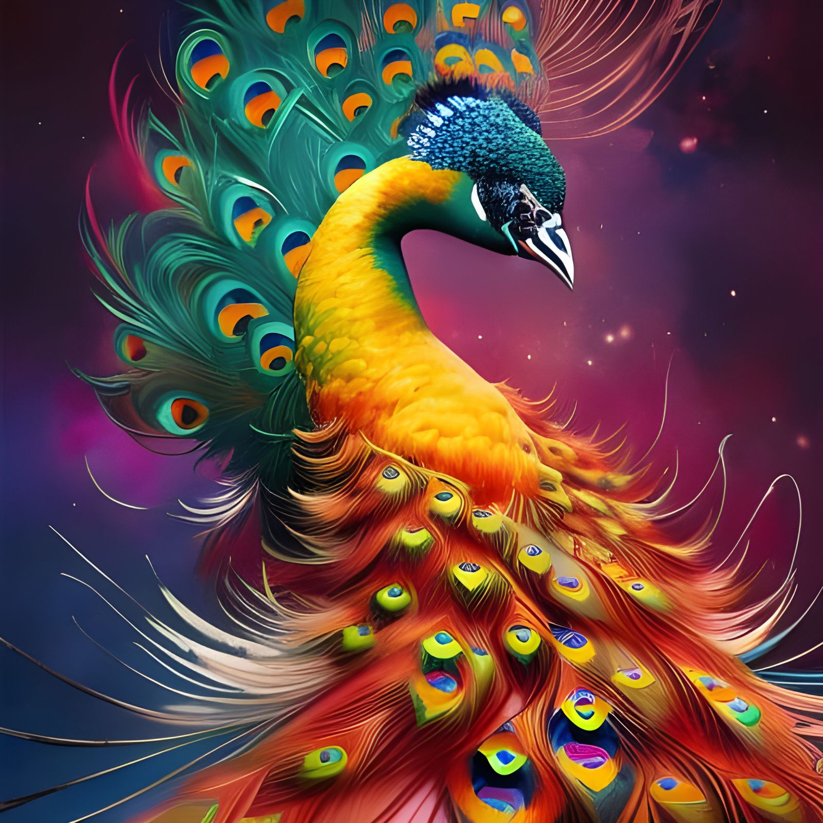 Ornate Peacock with Explosive Colors, Digital Art