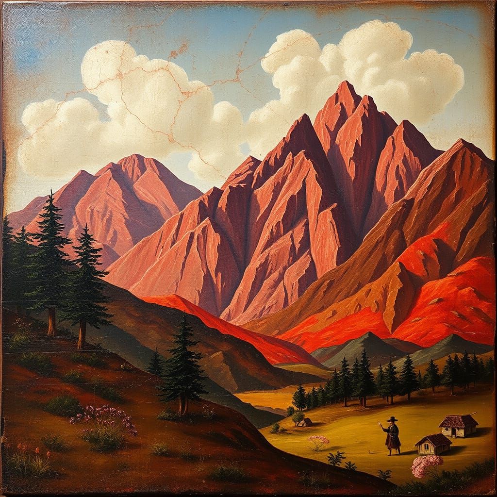 Vintage Red Landscape of Swedish Alps in Tudor Oil Painting ...