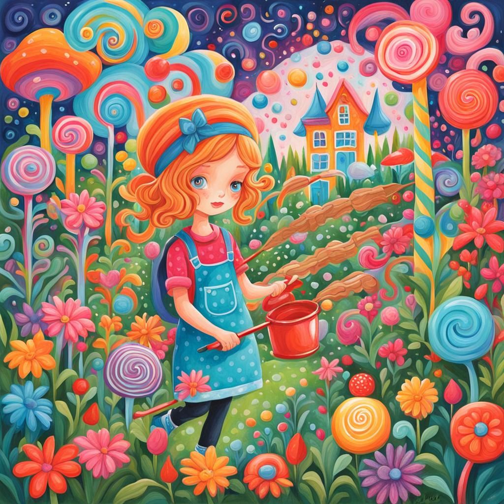 Rockstar Girl in Candyland Gouache Garden