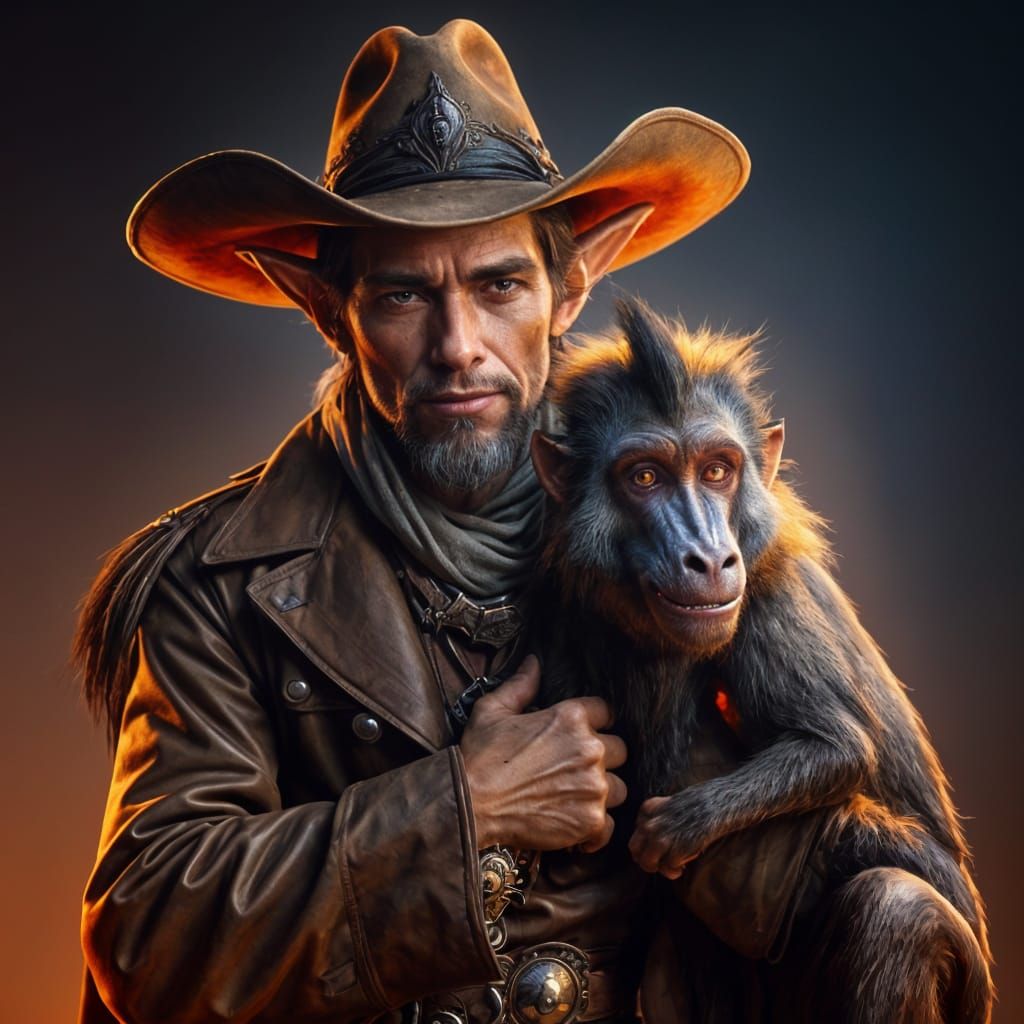 Wood Elf Cowboy and Mandrill in Triadic Colors