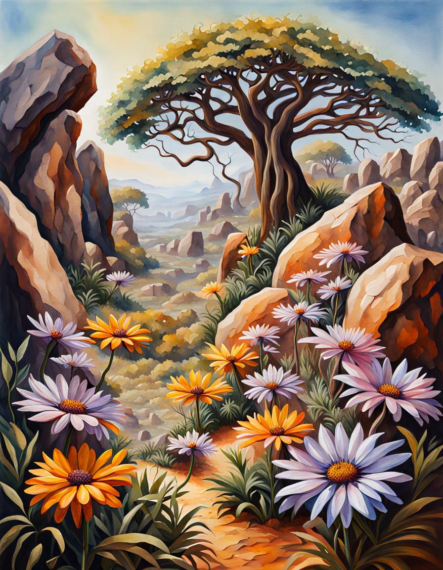 African Daisies Bloom Wildly: Surrealist Painting