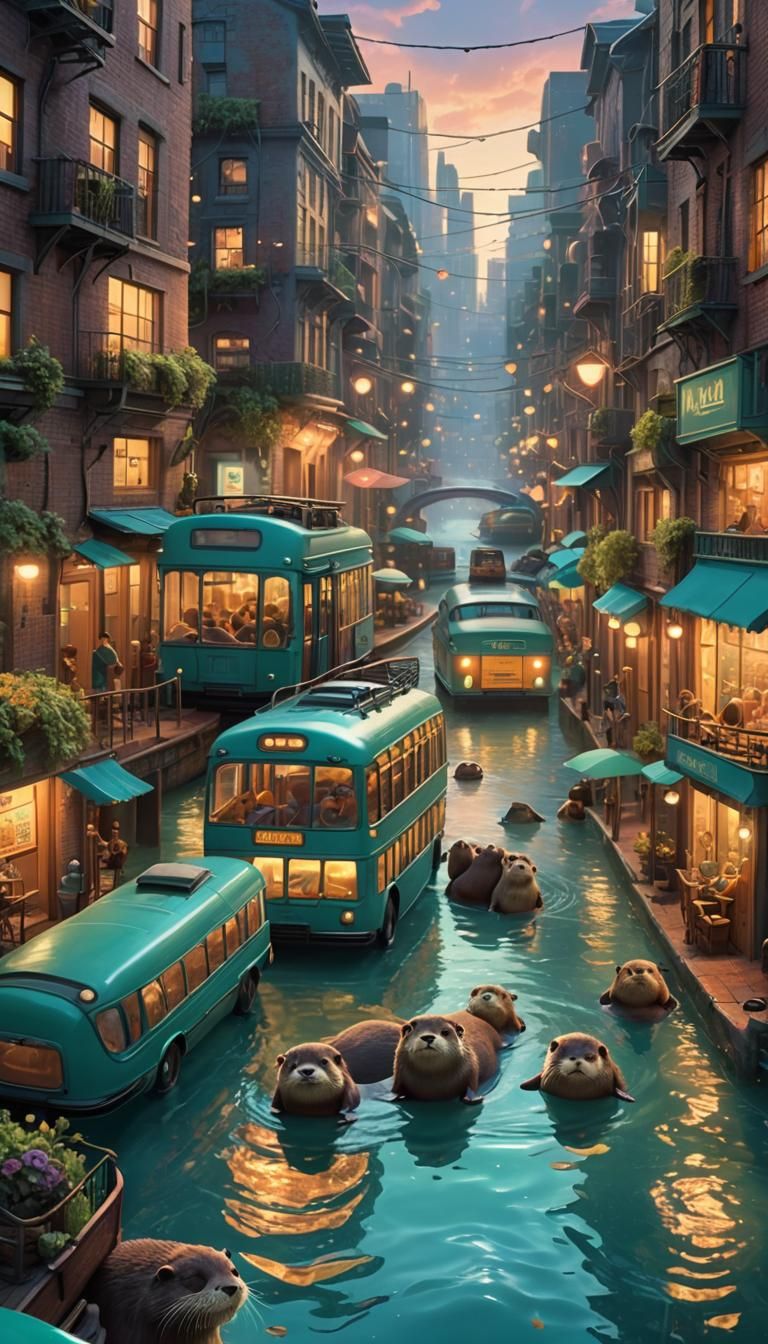Otters on Underwater City Bus: 3D Pixar Animation