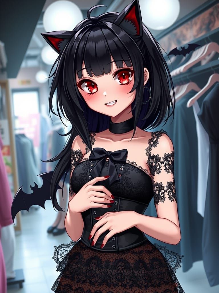 Gothic Vampire Woman in Elegant Black Lace