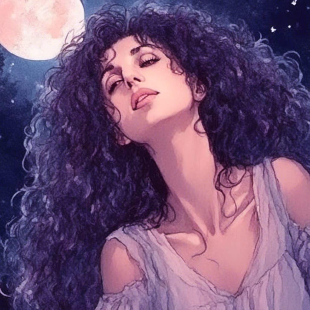 Anime Girl Gazing at Stars in Dreamy Moonlight