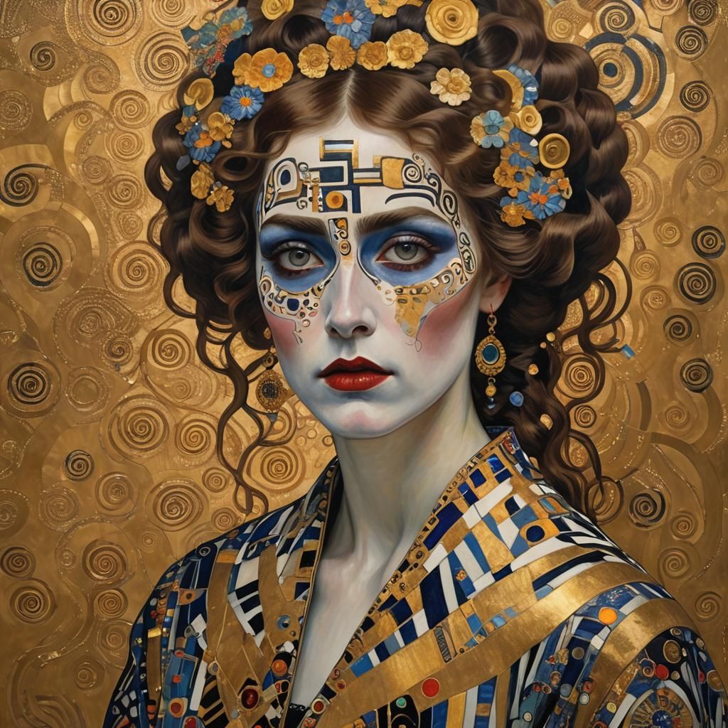 Woman with Zigzag Makeup in Klimt Style