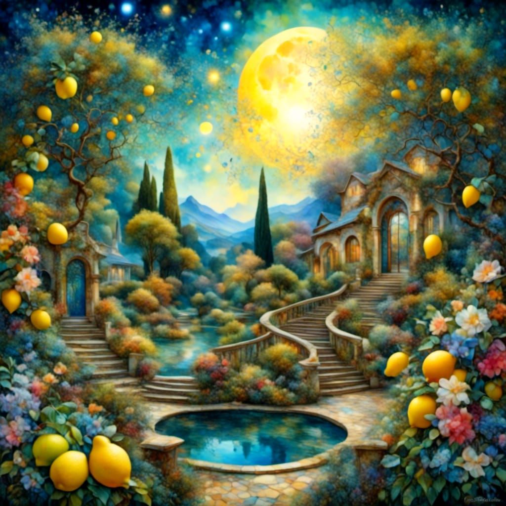 Italian Courtyard in Springtime, Van Gogh Style