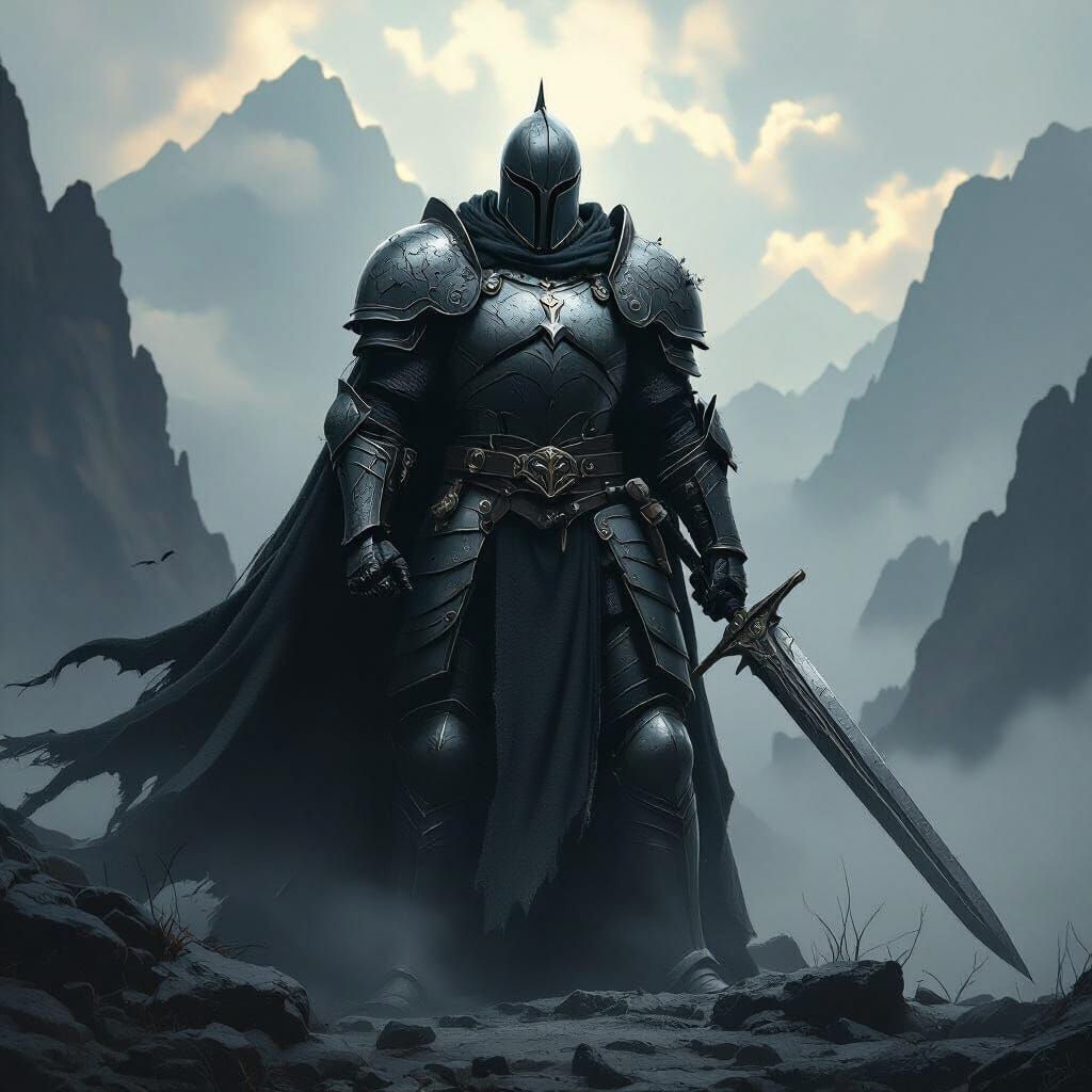 Powerful Knight in Dark Fantasy Landscape