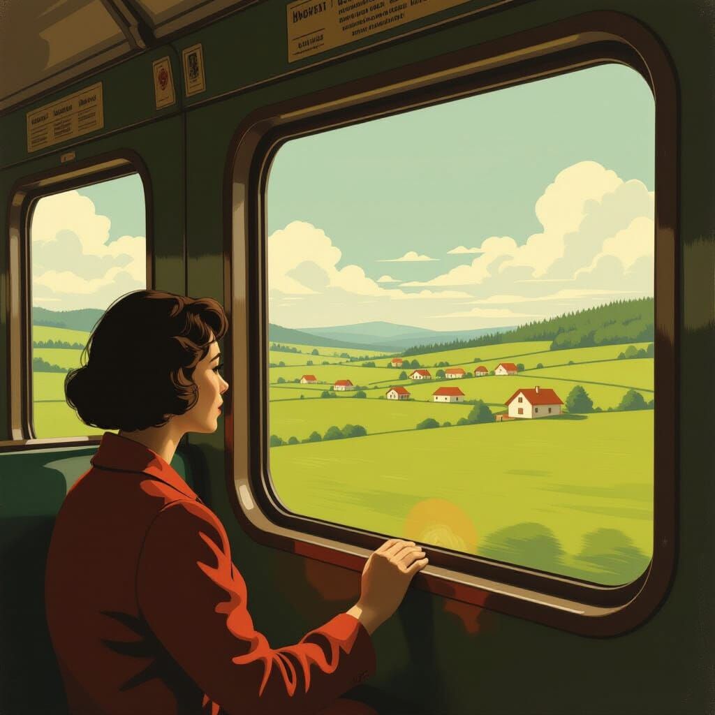 Train Window View: Wes Anderson Inspired Landscape