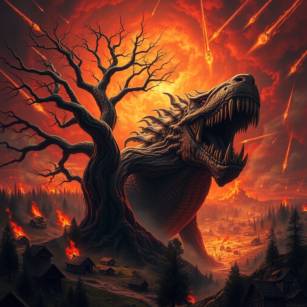 Apocalyptic Inferno: Fiery Destruction and Mythical Chaos