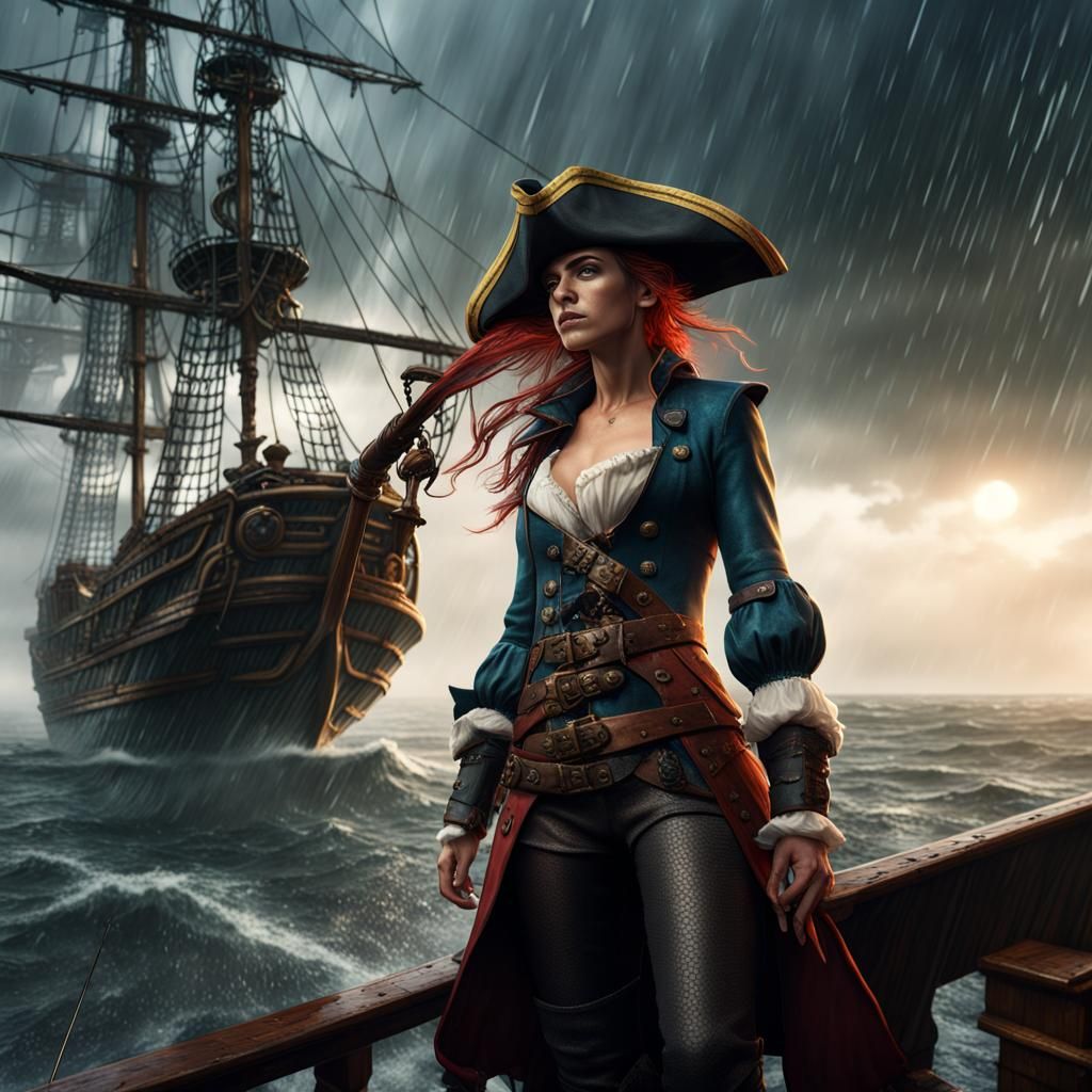 Pirate Queen in Storm: Detailed Matte Painting