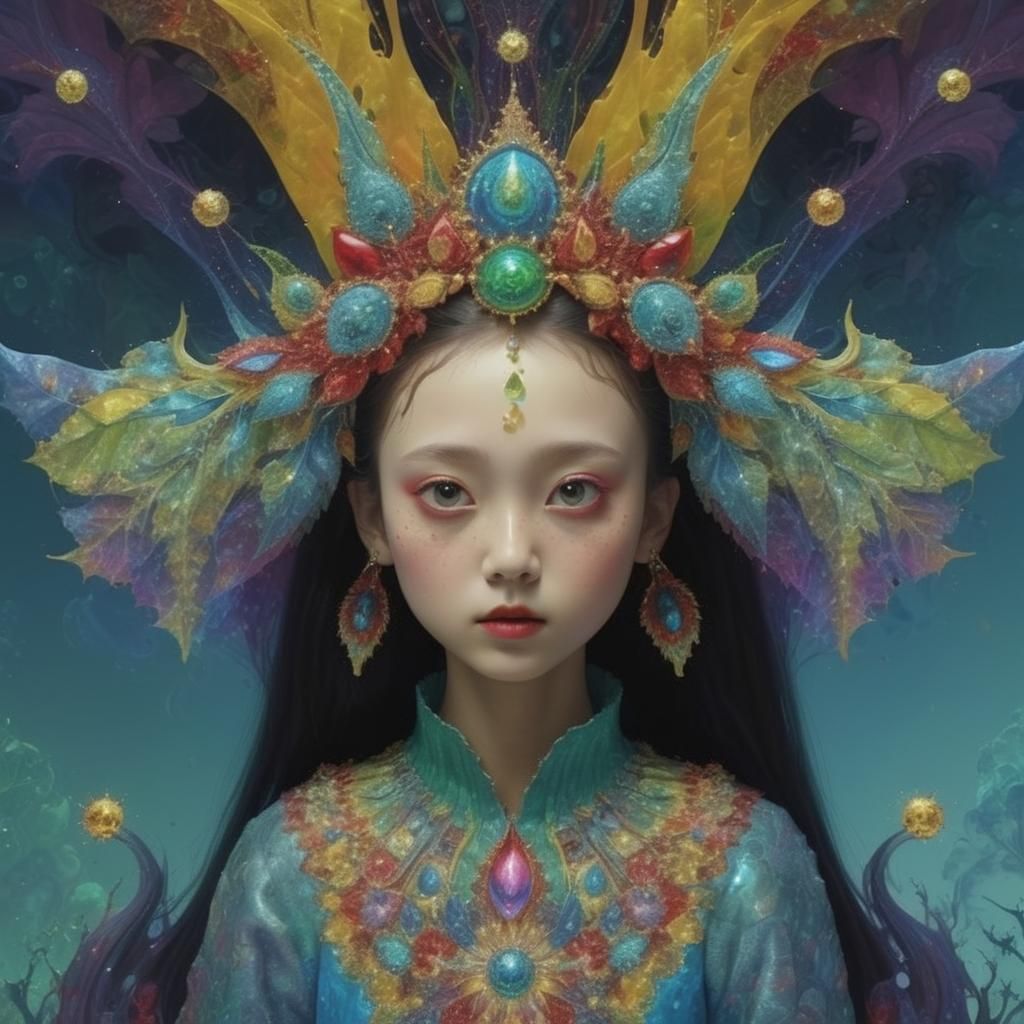 Psychedelic Fractal Leaves in Vivid Oil Painting