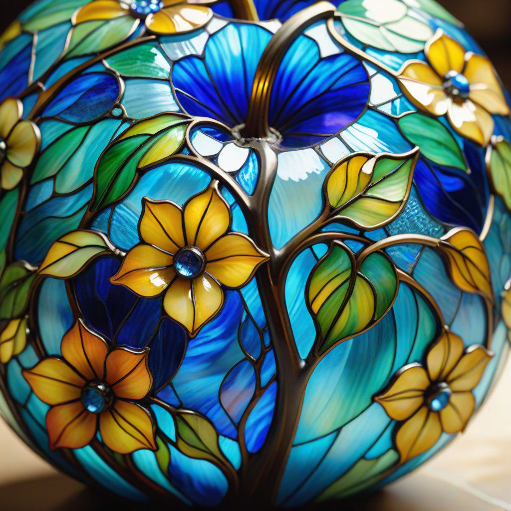 Stunning Louis Comfort Tiffany-Style Favrile Glass Art Blue...