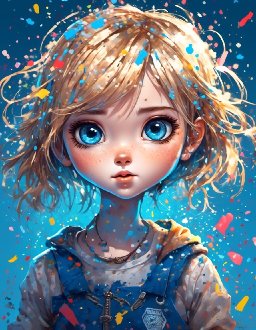 Confetti Graffiti: Charming Chibi Portrait in Vibrant Colors