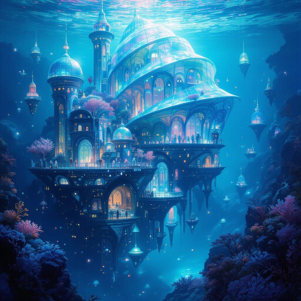 Underwater City Neptunia: Iridescent Coral and Shimmering Dr...