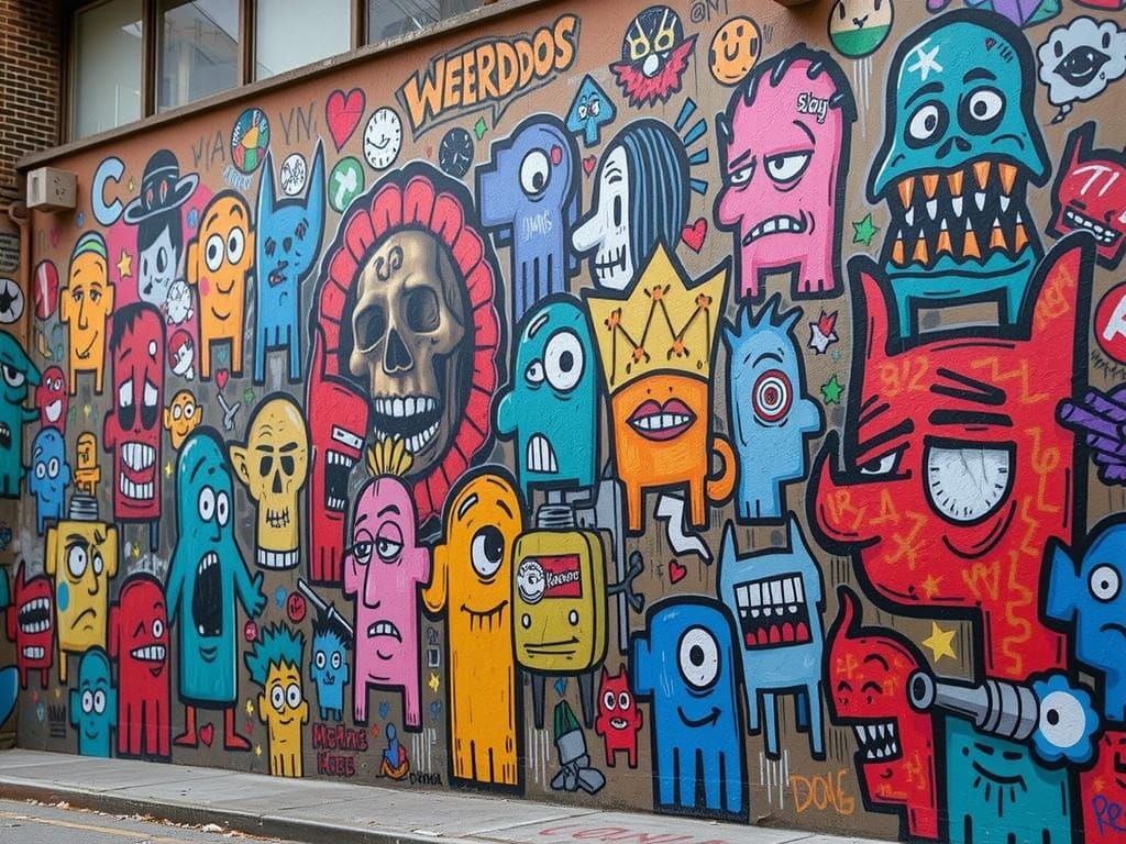 Dynamic Graffiti Mural of Eclectic Characters
