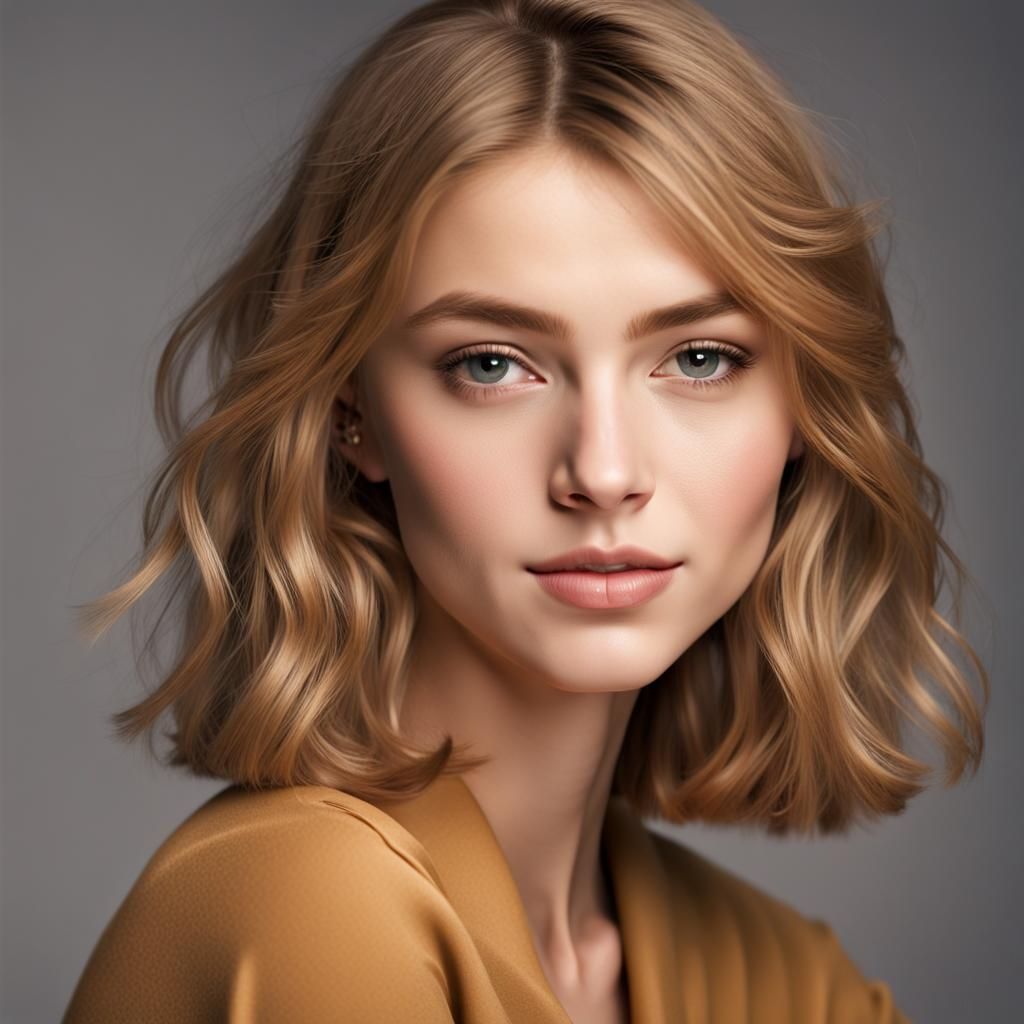 Golden-Haired Girl Portrait with Double Bob Hairstyle