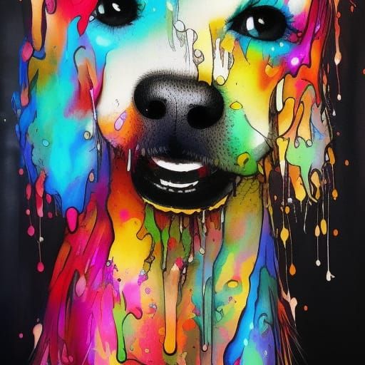 Colorful Dripping Puppy Art: High Contrast, 3D Rendering