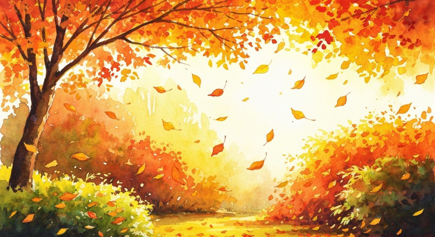 Golden Autumn Garden in Watercolor Style