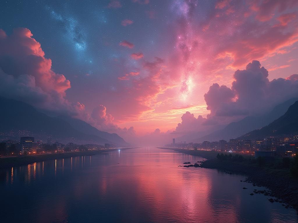 Cityscape in Galaxy Glass with Atmospheric Perspective