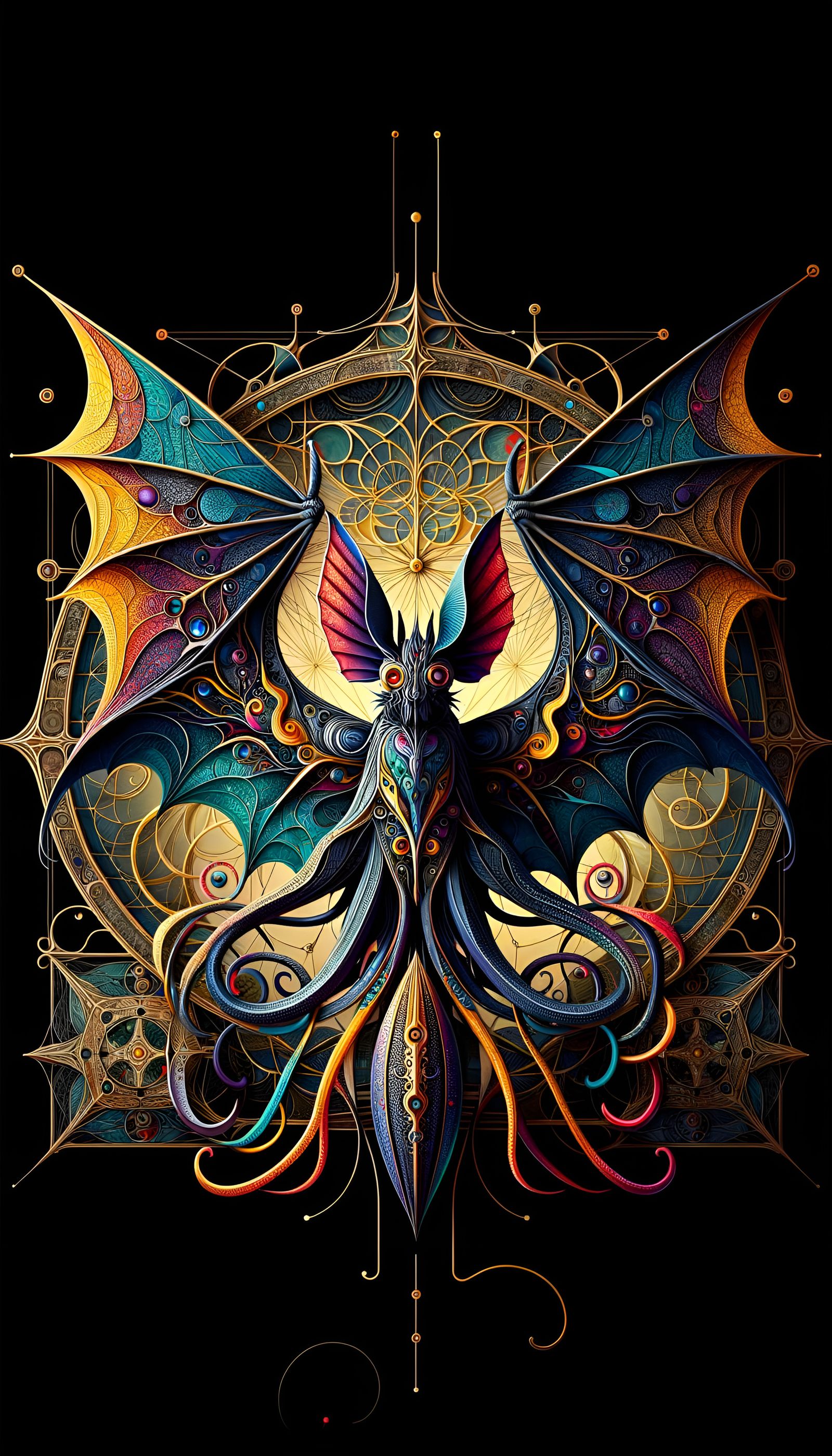 Bat-Squid Hybrid Art with Contrasting Colors