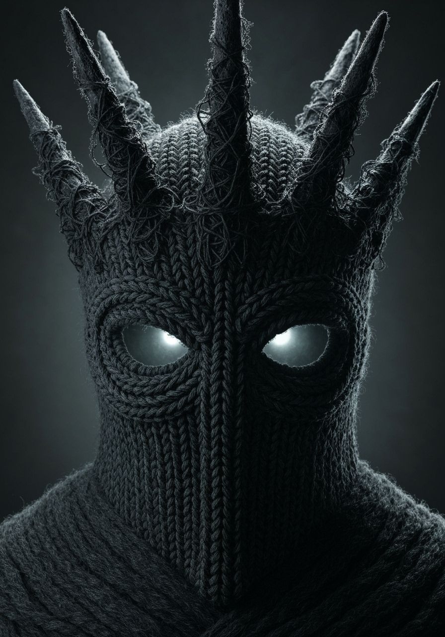 Intricately Knitted Witch-king Helmet in Dark Fantasy Style