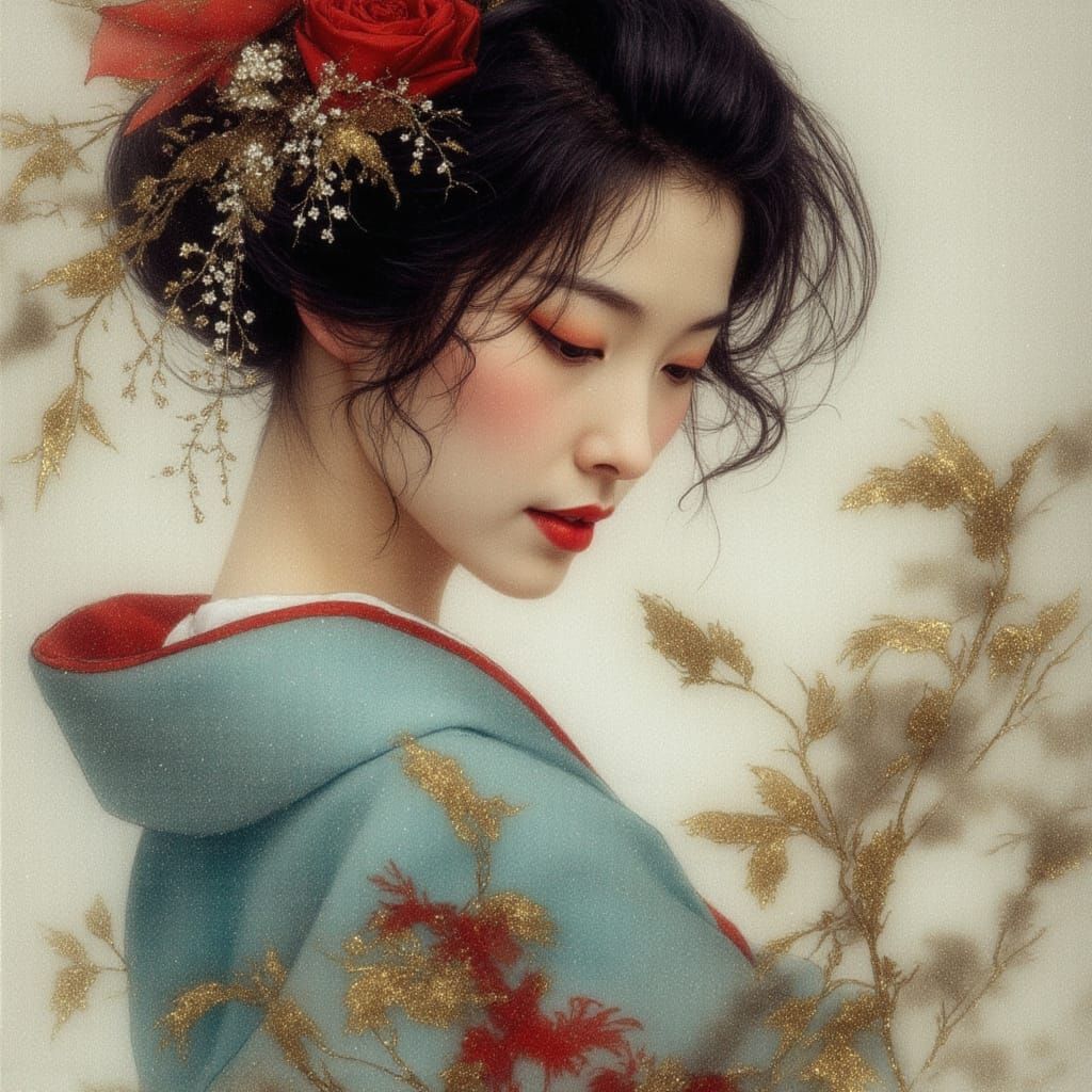Geisha Portrait in Gothic and Fantasy Art Styles