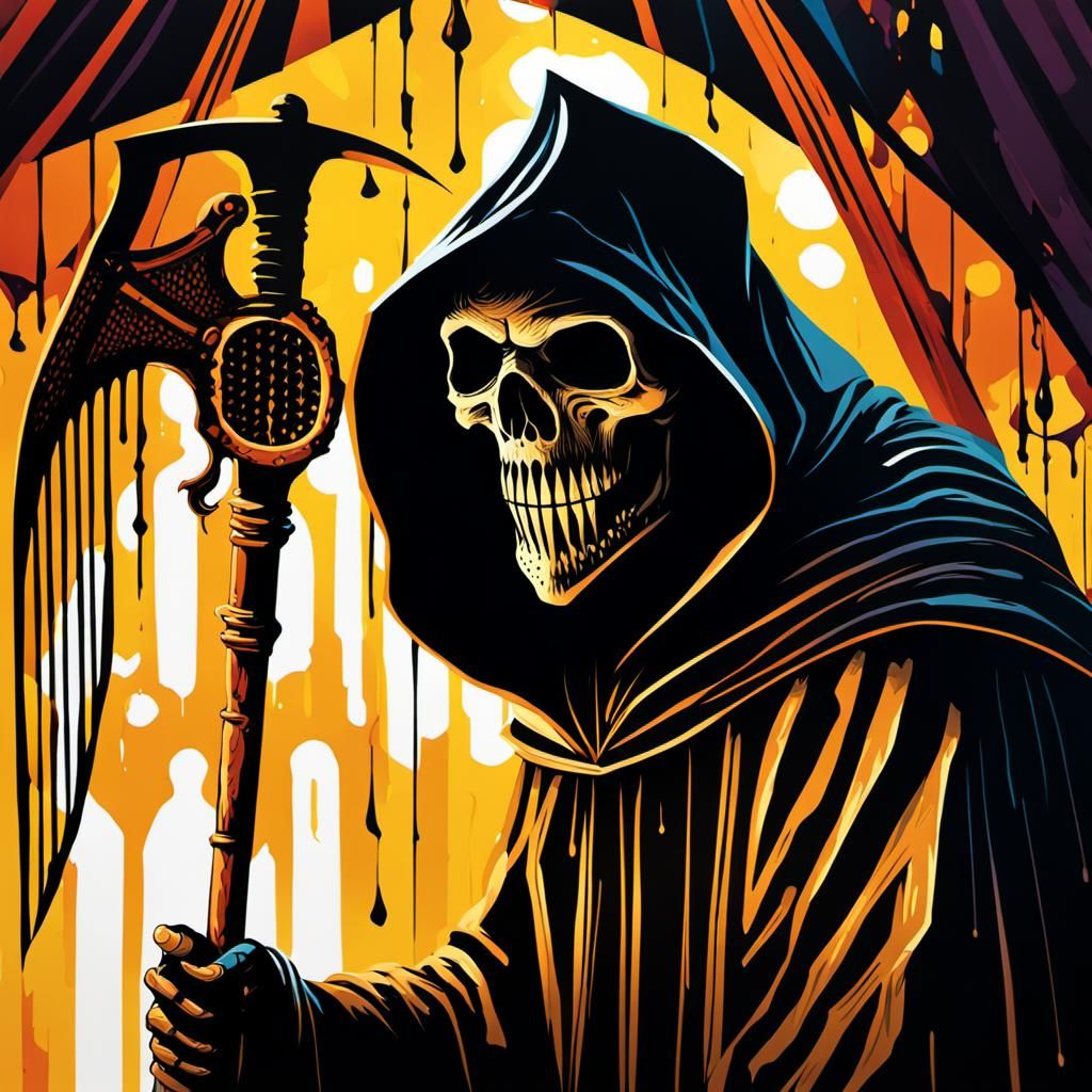 Honey Dripper Grim Reaper in Surrealist Pop Art