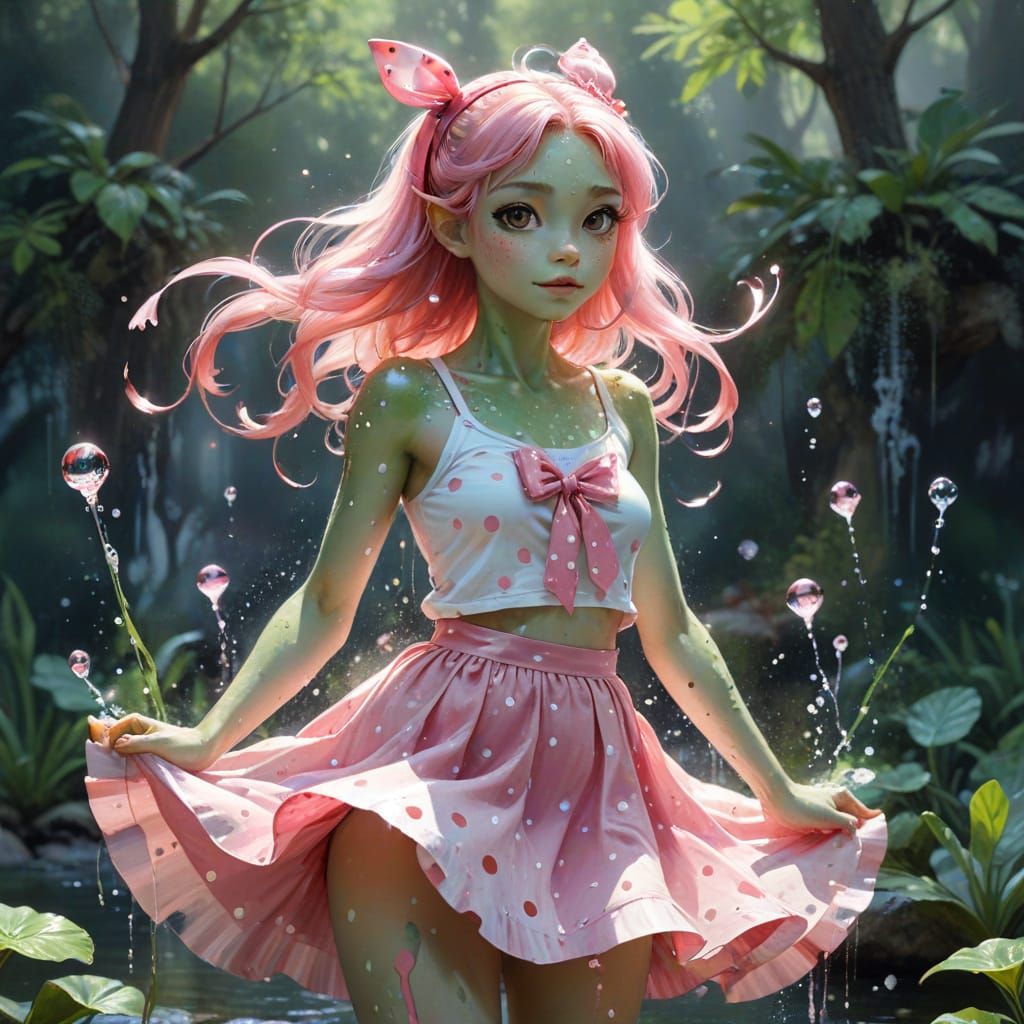 Frog Girl in Polka Dot Skirt with Ribbon, Concept Art