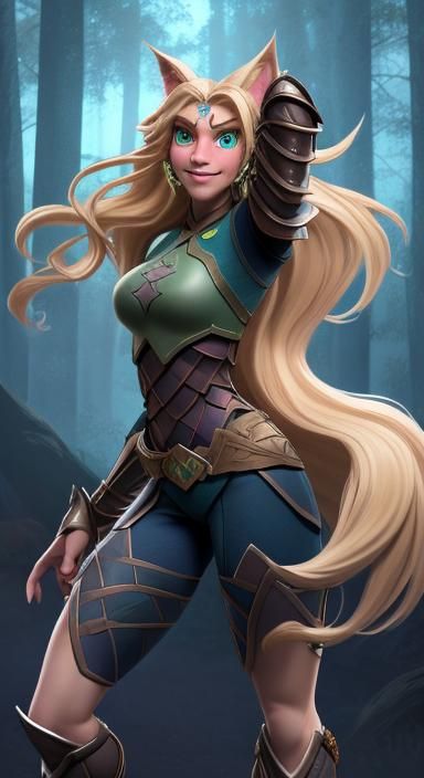 Happy Blond Werewolf Girl with Blue-Green Eyes