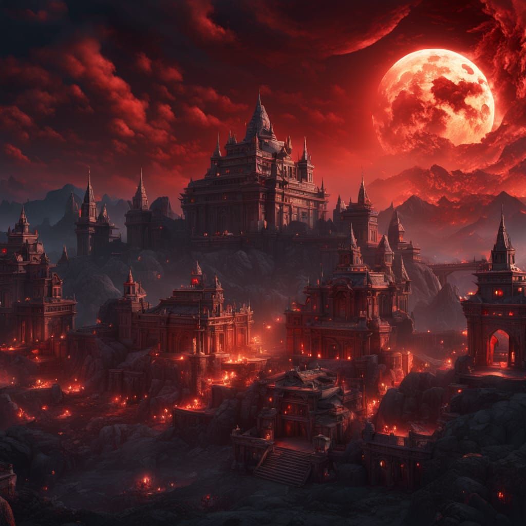 Fantastical Cityscape Erupts Under Blood Moon in Vivid, Intr...
